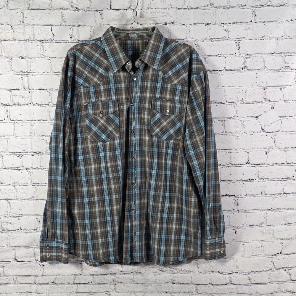191 Unlimited Men’s 2X Plaid Pearl Snap Long Sleeve Button Up Shirt